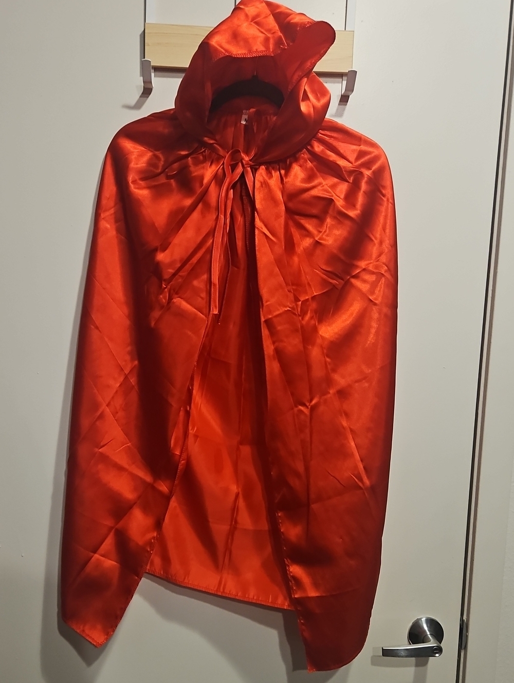 NWT Red Hooded Satin Cape Jacket Medium